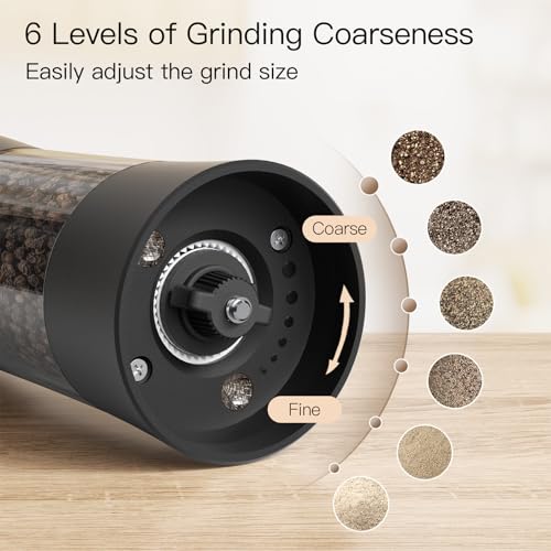 Ultrean Electric Salt and Pepper Grinder Set, USB-C Rechargeable, Salt and Pepper Shakers Spice Mill with 6 Adjustable Coarseness LED Light, Kitchen Appliances for HouseWarming Gifts — view 3