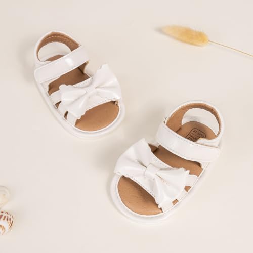 Image of HsdsBebe Baby Girls Sandals Bohemia Flower Bow Soft Sole Toddler First Walkers Beach Summer Shoes