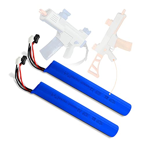 Ooosure 2 Pcs 7.4V Battery For Gel Blaster 2000Mah Soft-Gun Toy Rechargeable Lithium Battery Sm2P Plug For Srb 1200 400 400-Sub Mp5K M4 M110 Water Bead Blaster #TOP1