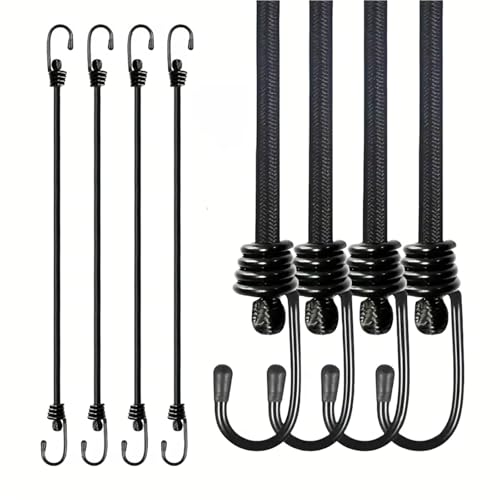 4-Pack Heavy Duty Bungee Cords (8mm x 24 Inch), Extra Strong Elastic Ropes with Secure Safety Hooks, Weather-Resistant for Trampoline Replacement, Home Gym Equipment, Camping & Outdoor Gear