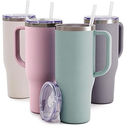 Maars Charger 40oz Insulated Travel Mug Tumbler with Handle | Double Wall Vacuum Sealed Stainless Steel Cup w/Straw and Lid - Winter Sage Cover