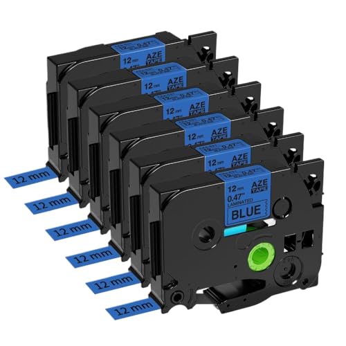 6PK TZE-231 BLANC 12mm���x�����[�J�[�p�̌݊����̂���e�[�vTZ-231 221 211���f����PT-H100���x���v�����^�[�ɓK�����܂�(Black on Blue 6pk)