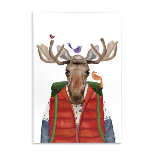 Stupell Industries Rustic Camp Attire Moose Antlers Perched Birds, Design by Rachel Nieman