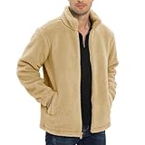 [KEFITEVD] ボアフリースジャケット メンズ 防寒 防風 ジャケット 冬用 ボアブルゾン 保温 無地 アウター フリース 厚手 ジャンパー 普段着 アメカジ 春秋 カーキ XL