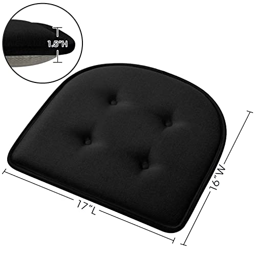 Cozyide U-Shaped Chair Cushions For Dining Chairs 4 Pack, Memory Foam Chair Pads With Tufted Design And Non-Slip Backing, 17" X 16", Black #TOP5