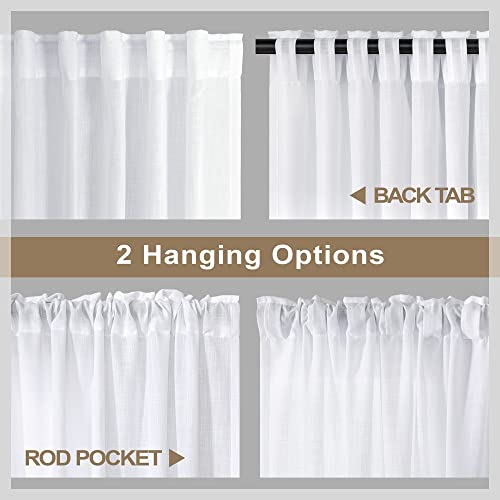 Pitalk PT-HFM-APDL-PURE WHITE-30X24 White Cafe Curtains 24 Inch Length Kitchen Window Curtains Sets Of 2 Pack Back Tab Top Pocket Tier Light Filtering Semi Sheer Short Linen Curtains thumb #3