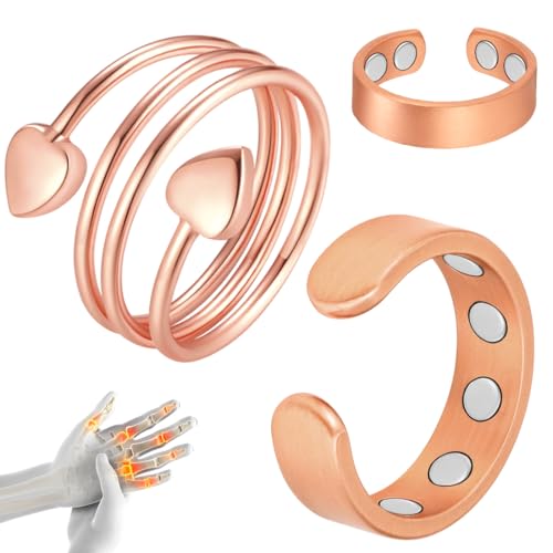 Cigmag 9X Magnetic Rings for Women, with Powerful Magnets, Adjustable Solid Pure Copper (Copper Matte & Heart)