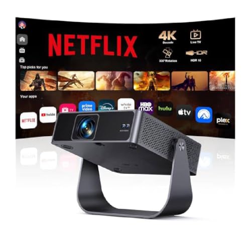 Smart Projector [Compatible with Netflix/Disney/Live TV & 330° Rotatable] Mini Portable Projector 4K Auto Focus& 6D Keystone, PUTRIMS 1080p Projectors 30000Lumen WiFi Bluetooth for Home Outdoor Garden