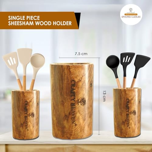 Image of Neem Wood Cooking Spatula Including Holder | Wooden Spoon | Ladles | Non-Stick Safe | Eco-Friendly | Durable | Heat-Resistant | Lakadi ka chamach | Made in India - Set of 7