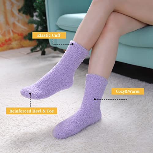 Fnovco Womens Fuzzy Socks Cozy Soft Fleece Fluffy Warm Slipper Socks Winter Plush Crew Socks For Women 6 Or 5 Pairs (5 Pairs Candy Color) #TOP2