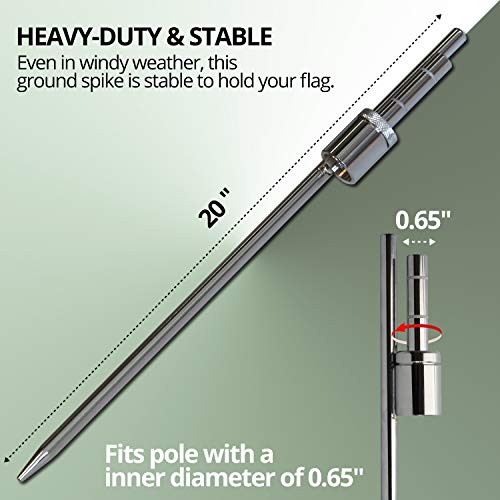 Anley 20-Inch Ground Stake - Stainless Steel Spike With Sleeve Bearing - Fits Flutter Banner Flag Poles With A 0.65" Inner Diameter - Feather Flagpole And Flag Not Included, Stake Only #TOP1