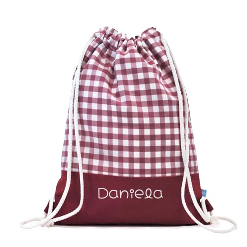Saquitomagico Mochila De Cuerdas Vichy Personalizada Con Tu Nombre.mochila Para Guarderia.meriendas.excursiones (Malva)