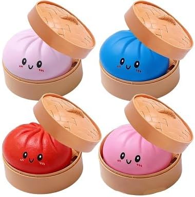 - Giant Dumpling Squishy Giant Glitter Dumpling, Colorful Dumplings Stress Balls Fidget Sensory Toy,Squeeze Dough Ball Stress Relief Hand Toys with Food Steamer Stretchy Desk Toys (4pcs*D)