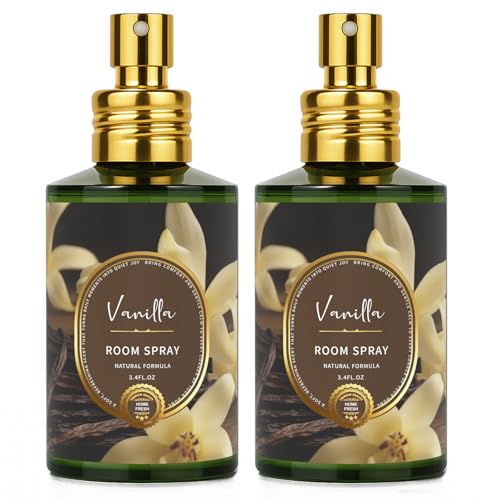 Vanilla Room Spray 2 Pack, 3.4oz/100ml Each – Long-Lasting Air Freshener & Odor Eliminator for