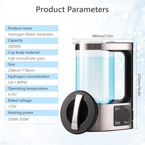 Hydrogen Water Bottle 68oz, Hydrogen Water Bottle Generator with SPE and PEM Technology, Alkaline Hydrogen Water Machine, Balanced Water PH Levels - Image 3