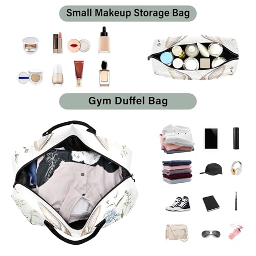 Cute Little Bunny Wildflowers Travel Duffel Bags Carry on Weekender Overnight Bag Large for Airplane with Toiletry Bag for Men Women4