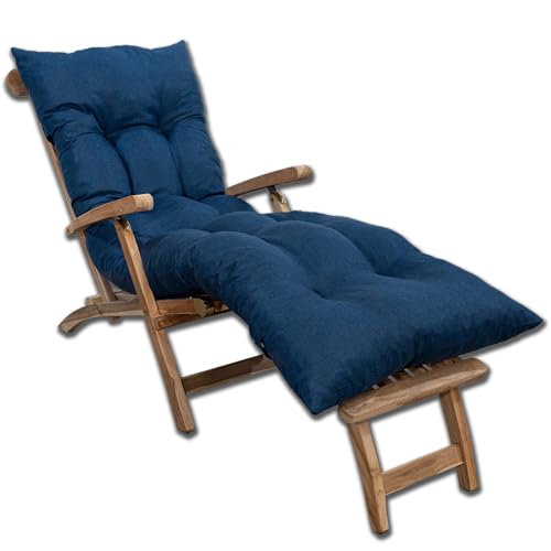 bananair – Cojín Tumbona Exterior para Silla de Jardín – Grueso, Súper Confortable y Acolchado – Fabricado en Francia – Colchoneta para Hamaca y Tumbona con Fijación Fácil (185x60x15 cm, BLU)