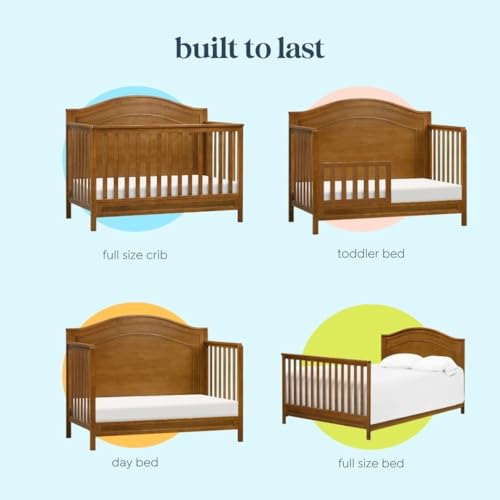 DaVinci Charlie 4-in-1 Convertible Baby Crib - GREENGUARD Gold Certified Convertible Crib to Toddler Bed, Daybed, Full-Size Wooden Bed, Durable, 4 Adjustable Mattress Heights - Chestnut