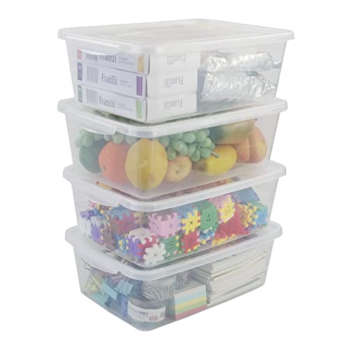 Yuright 4 Pack Lidded Storage Bins, Plastic Latching Box, 14 Quart #TOP5