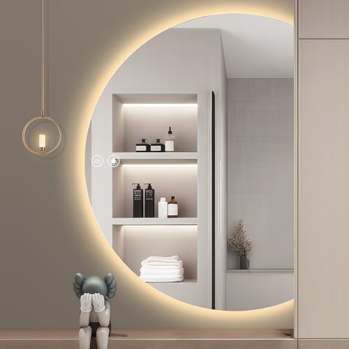 GXSDYYDS 120×84cm Bathroom Mirror with LED Lights, Large LED Mirrors Bathroom-Anti-Fog Half Moon Mirror For Walls with Touch Switch Backlit, 3-Color Dimmable, Dimmable Brightness, Memory