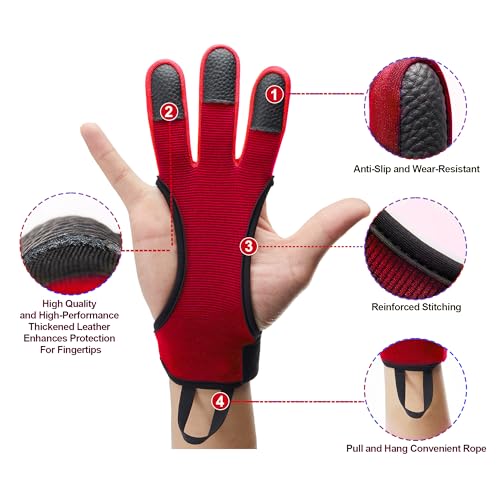 image for MARKEEP Archery Gloves 2 Pack Shooting Hunting Leather Guard 3-Finger 