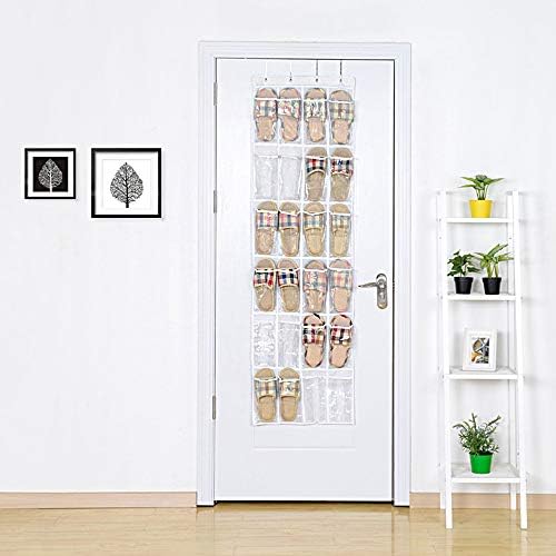 QUMENEY 24 Pockets Over the Door Shoe Organiser Foldable Wardrobes Storage Bag with Hooks Heavy-Duty Hanging Mesh Shoe Holder for Men Women Kids