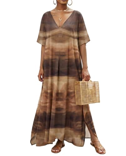 Women Moomoo Dress Long Kaftan Beach Cover Ups for Women Roper Moo Moos Nightgown Muumuu Plus Size Mrs Caftan Mumus House Dress Clothes Not Cotton Hawaiian Clothes Beach Outfit Tie Dye Resort Wear