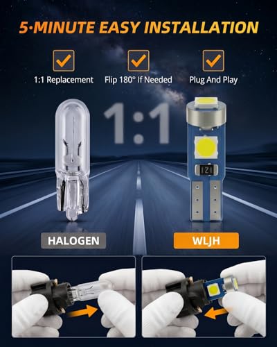 WLJH 6x Lámparas LED T5 para panel de auto miniatura 5