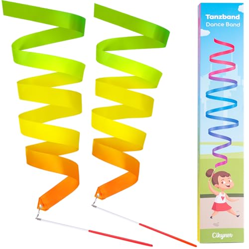 Cikyner Gymnastics Ribbon, 2 Pack Colorful Gymnastics Band with Stick, Dance Band Children Rainbow Band for School and Home Game, Ideal for Girls on Children's Birthday Party or Christmas