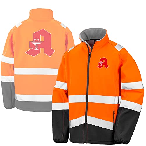Fassbender-Druck WARNWESTEN - APOTHEKE Sicherheitsjacke ORANGE aus Softshell - ORANGE Warnjacke nach EN ISO 20471 zertifiziert - Unisex und hochwertigem Reflektorstreifen (Gr. M)