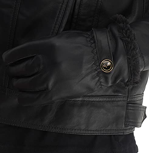 URBAN BUCK Real Leather Gloves for Women Winter Touchscreen Royale Button Down Fur Lined Black Driving Glove (XS) by URBAN BUCK - Image 3