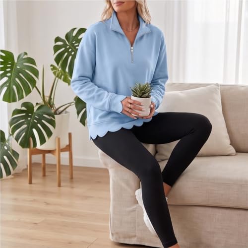 Womens Oversized Crewneck Sweatshirts Scalloped Casual Pullover Tops - image 4