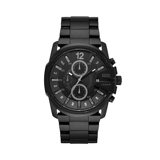 Diesel Herrenuhr Master Chief Chrono, Dreizeigeruhrwerk, 49mm schwarzes Edelstahlgehäuse mit Edelstahlarmband, DZ4180