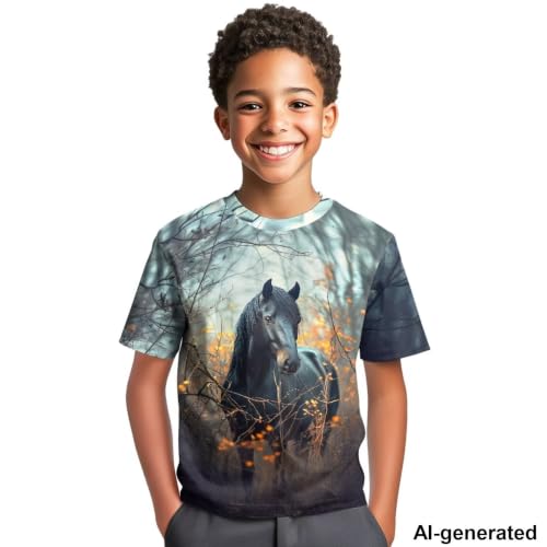 Image of Novelty 3D Graphic T Shirts for Kids Crew Neck Funny Animal Print Short Sleeve Girls Tshirts 3-16 Years