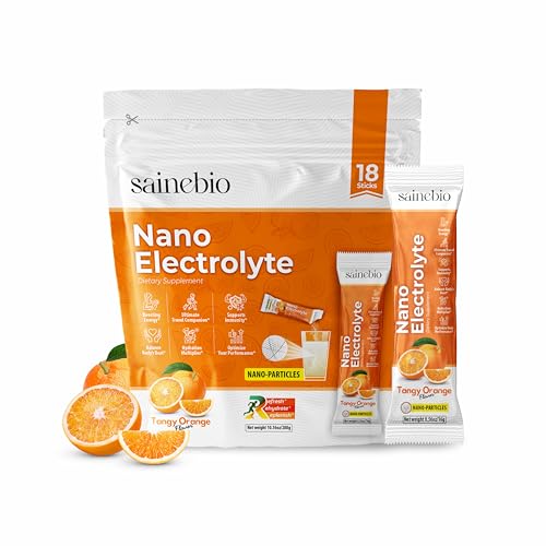Image of Sainebio Nano Electrolyte Powder - 18 Tangy Orange Flavor Sachets | Hydration & Recovery Drink with Potassium, Vitamin C & B-Complex | Supports Energy, Electrolyte Balance & Immunity