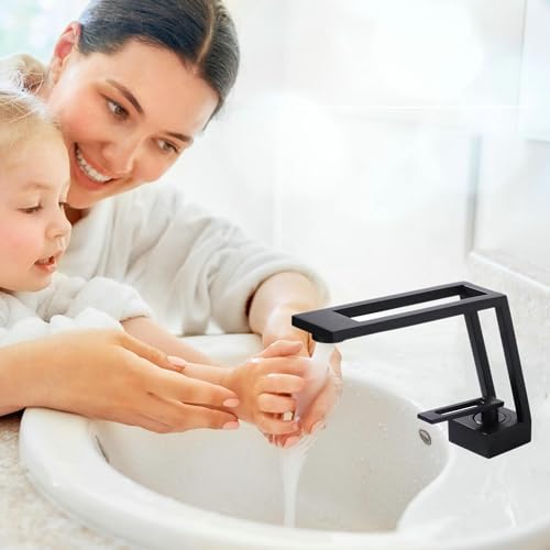 Black Bathroom Tap, Creative Design Single Lever Bathroom Mixer Taps Single Hole Lavatory Basin Mixer Tap, Solid Brass SHUNLI - Image 3
