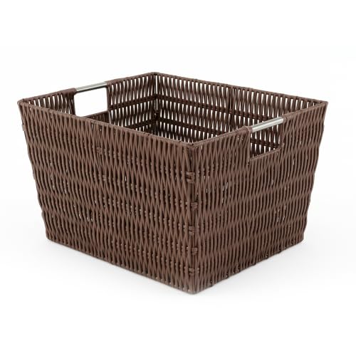 Whitmor Large Woven Storage Basket with Metal Frame & Handles, Java