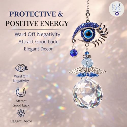 Image of BLUE BEADS Turkish Feng Shui Vastu Blue Glass Evil Eye Hanging /Door Hanging Nazar Batu for Protection and Good Luck - Perfect for Gifting Home or Office (SUNCATCH-Eye)