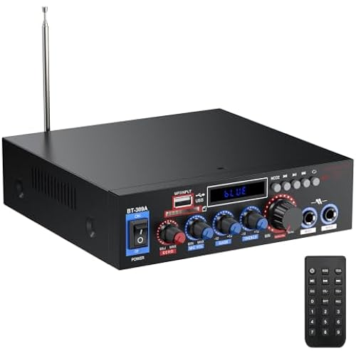 PROZOR 800W Bluetooth 5.0 Stereo Audio Amplifier, 2 Channel Home Audio Receiver with FM Radio, USB, SD/TF Card, AUX, Dual Mic Inputs, HiFi Power Amplifier for Passive Speakers, Home Theater, Car Audio