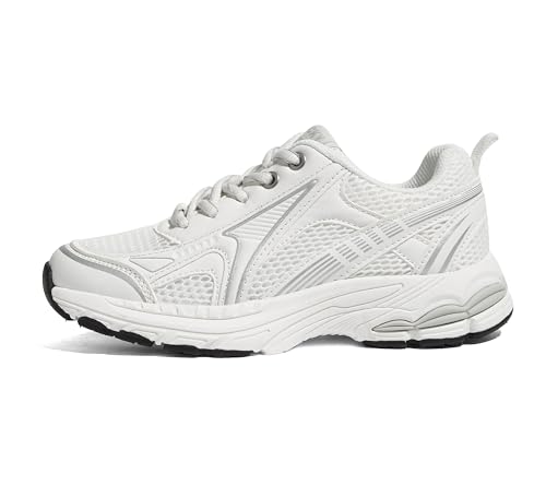 LUCKY STEP Kids'Athletic Sneakers Running Sport Lace Up Lightweight Breathable Mesh Casual Tennis Footwear Comfort Walking Shoes for Boys Girls Big Kid(White,Little Kid 1)