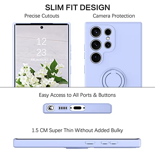 Telaso For Samsung Galaxy S23 Ultra Case, Slim Silicone | 360° Ring Holder Kickstand | Support Car Mount | Soft Gel Rubber Samsung Galaxy S23 Ultra Phone Case Cover For Girls Women, Purple/Lavender #TOP6