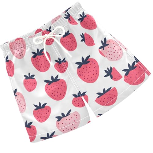 Pigsaly Boys' Swim Board Shorts Pink Strawberry Fruits Boy's Swim Trunks Kids Swimwear XS