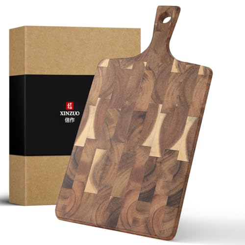 XINZUO Rectangular Acacia Wood Cutting Board with Handle and Hanging Hole,Wooden Kitchen Chopping Boards Carving Board/Serving Board, Platter for Vegetables,Fruits &,Cheese.(16.1 x 8.6 x 0.75 inches)