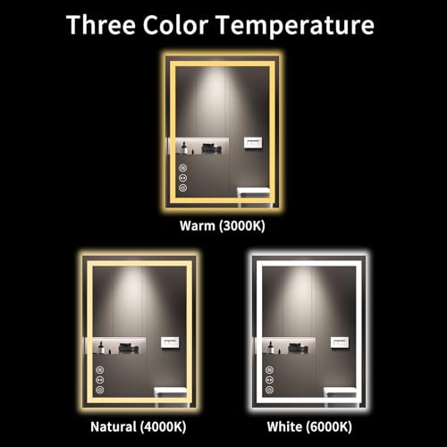 LOAAO 24X32 LED Bathroom Mirror with Lights, Anti-Fog, Dimmable, Backlit + Front Lit, Lighted Bathroom Vanity Mirror for Wall, Memory Function, Tempered Glass, Shatter-Proof, ETL Listed
