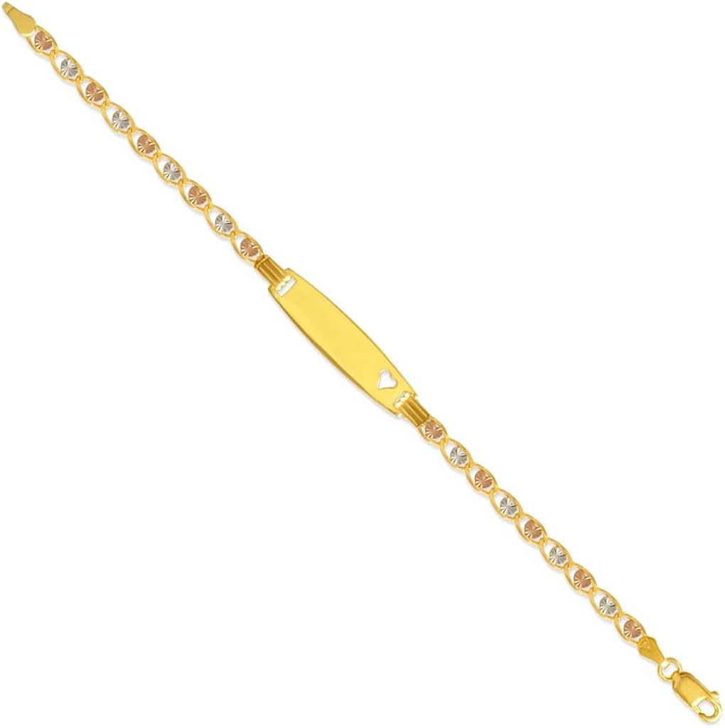 Id Bracelet - Unique Jewelry Gift for Her and Him - Tricolor Love Star Heart 14k Gold Bar Bracelets – Free Customizable Personalized Engraving with Name - Brazalete Con Place 14k Oro - Size 6'': Clothing, Shoes & Jewelry