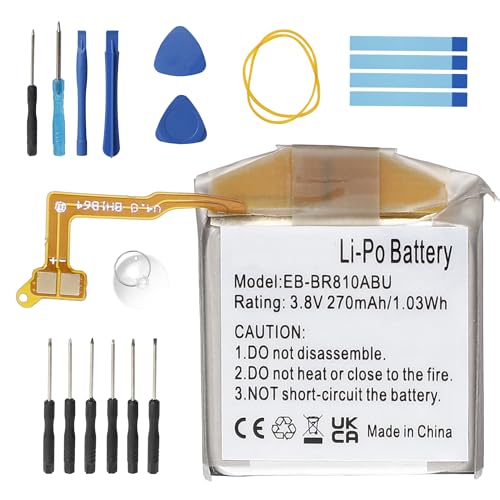 Carbosing Replacement Battery 270mAh 3.8V Compatible with Samsung Galaxy S4 Watch 42mm for EB-BR810ABU SM-R810 SM-R815 SmartWatch Rechargeable Li-ion Battery with Repair Tool Kit