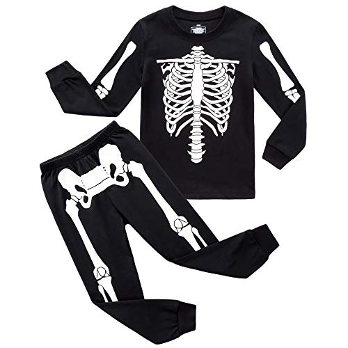 RKOIAN Little Boys Girls' Pajamas Sets Glow in The Dark Toddler Pjs Cotton Kids Sleepwear (6 Tall, Black/Skeleton)