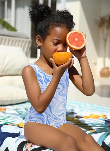 Image of SHEKINI Girls Solid Bathing Suits Kids One Piece Swimsuits U Neck Cute Swimwear