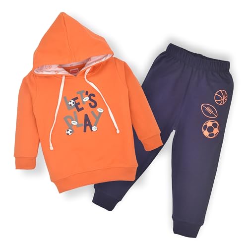 Image of LuvLap Baby Boys Full Sleeve Hooded Sweatshirt & Pyjama Set