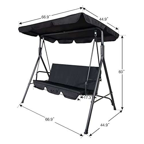 Luckyberry Swing Chair 3 Person Outdoor Canopy Swing Porch Swing With Removable Cushion And Convertible Canopy Swing Glider For Patio, Garden, Poolside, Balcony(Black #TOP2